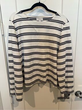 Evereve Navy and White Striped Long Sleeve Top